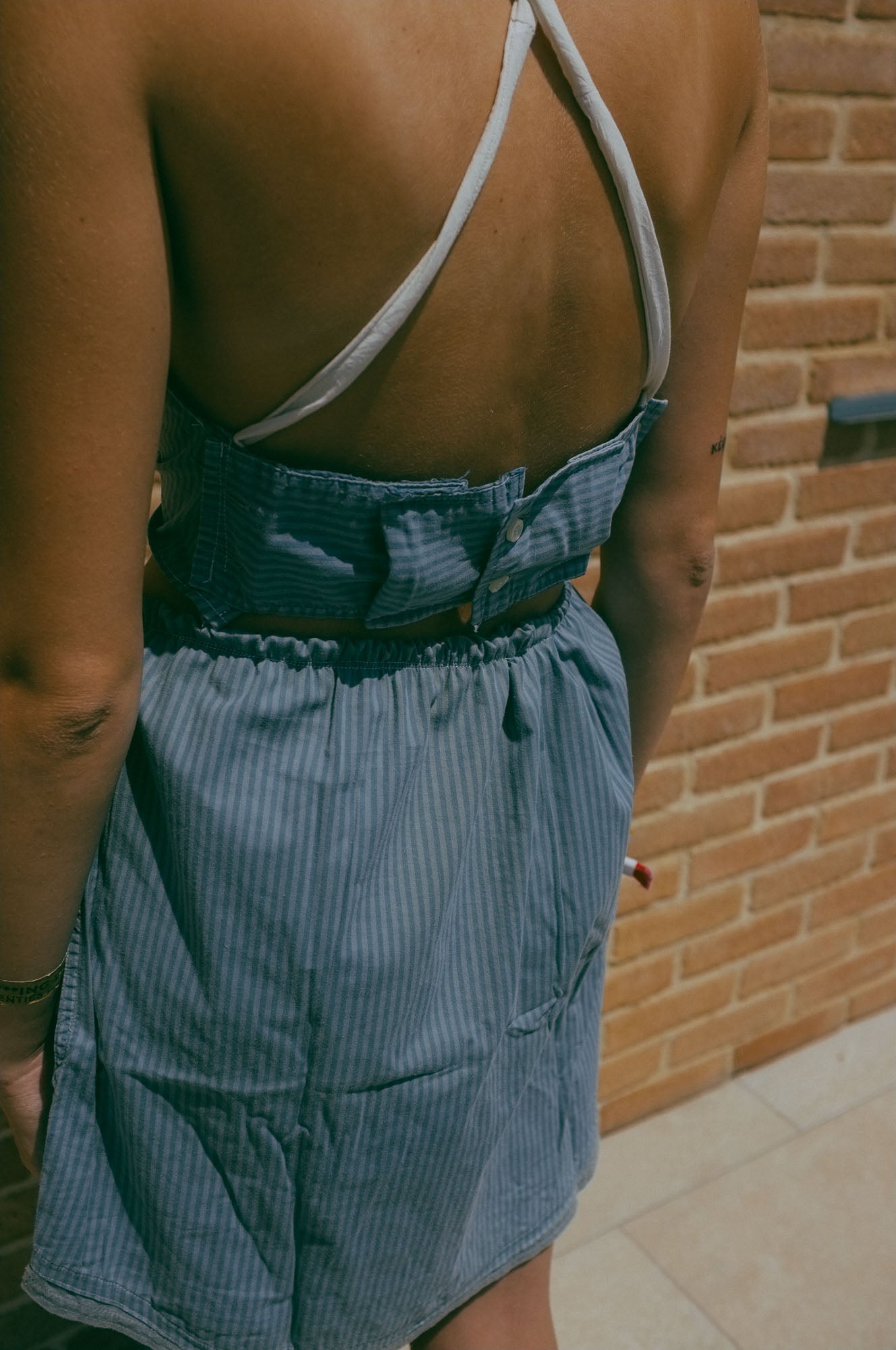Upcycling-Top e gonna in tessuto camicia