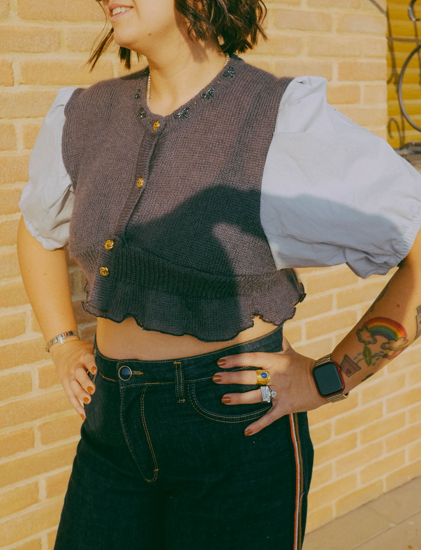 Upcycling- Maglione grigio con maniche a camicia