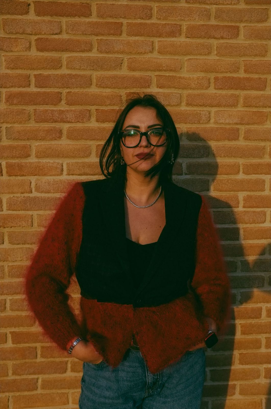 Upcycling-Giacca in lana e maglione rosso