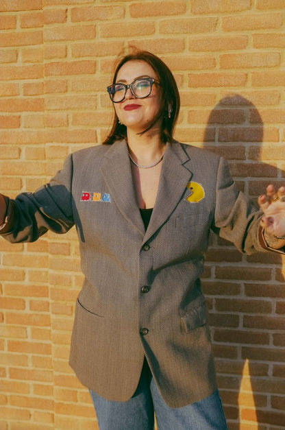 Upcycling-Giacca con inserti nostalgici (pac man e power rangers)