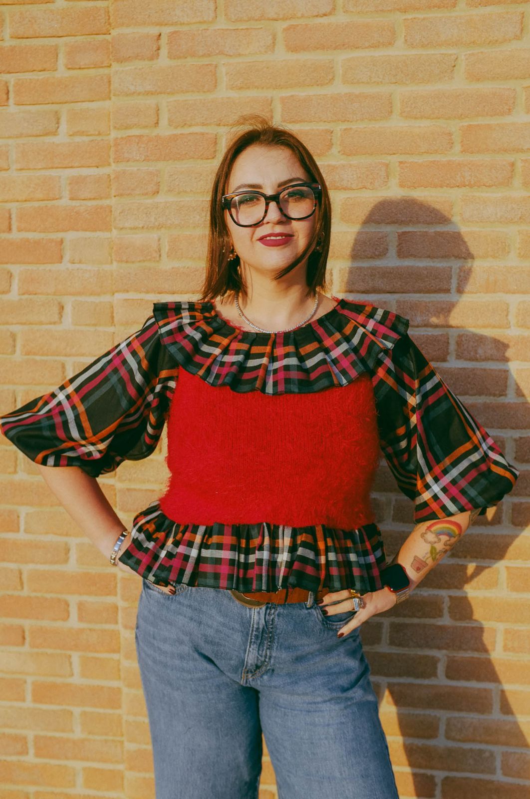 Upcycling- Maglione rosso e tartan