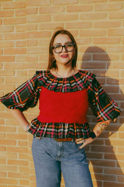 Upcycling- Maglione rosso e tartan