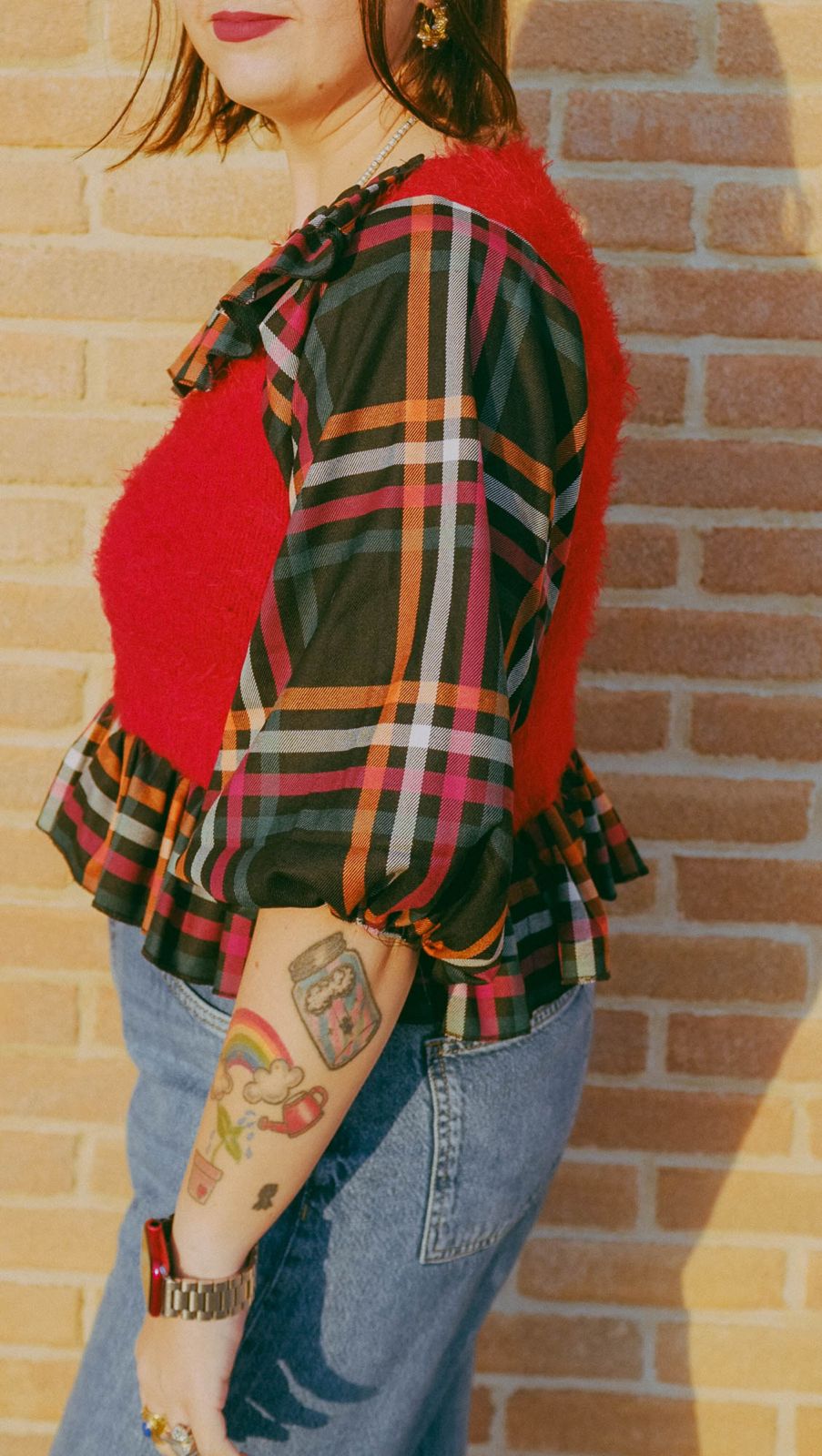 Upcycling- Maglione rosso e tartan