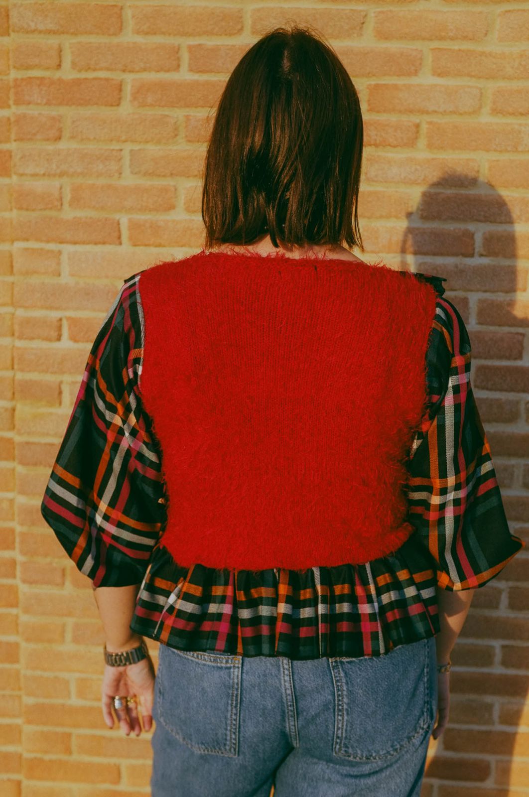 Upcycling- Maglione rosso e tartan