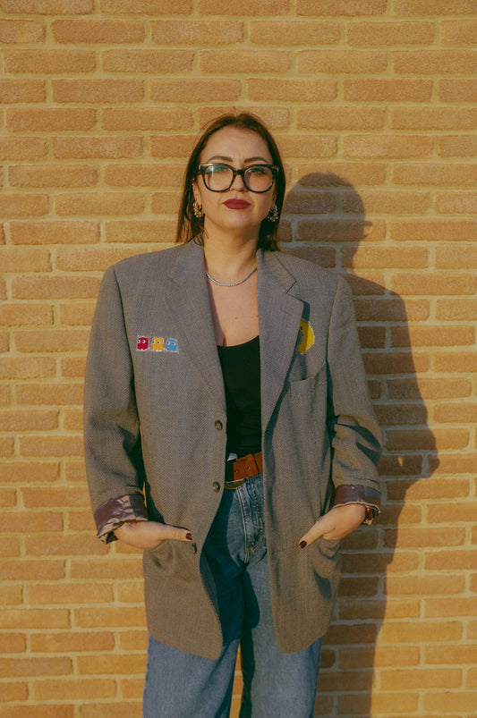 Upcycling-Giacca con inserti nostalgici (pac man e power rangers)