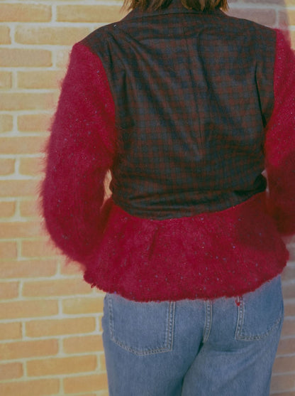 Upcycling-Giacca in lana e maglione rosso