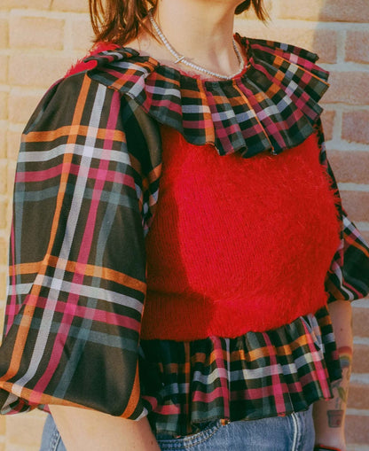 Upcycling- Maglione rosso e tartan