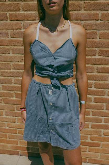 Upcycling-Top e gonna in tessuto camicia